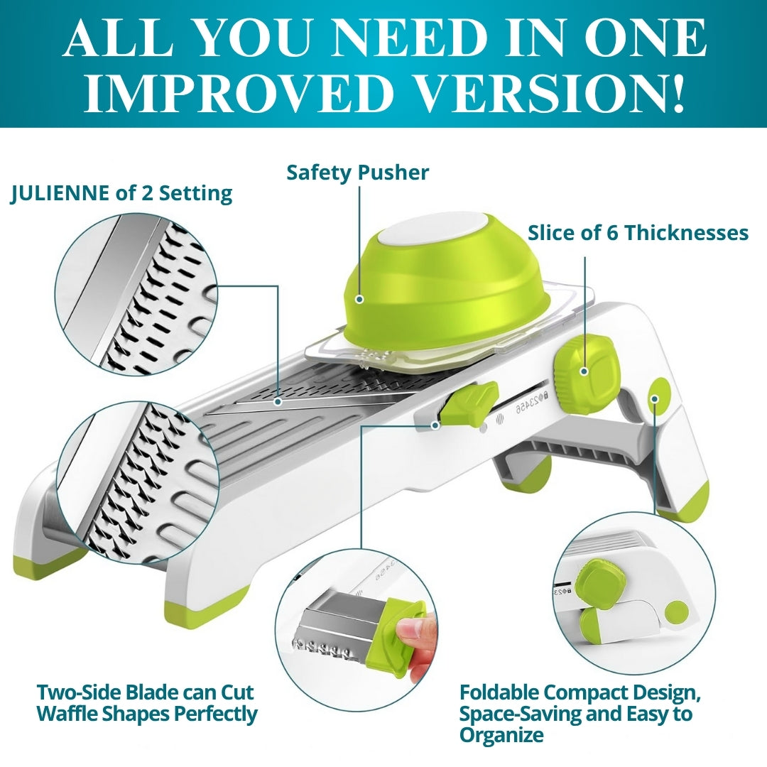 Mandoline Slicer | Stainless Steel Onion Slicer, Rotatable Dial to Adjust Thickness & Cabbage Shredder – Anti-Slip Base Gives Easy Grip