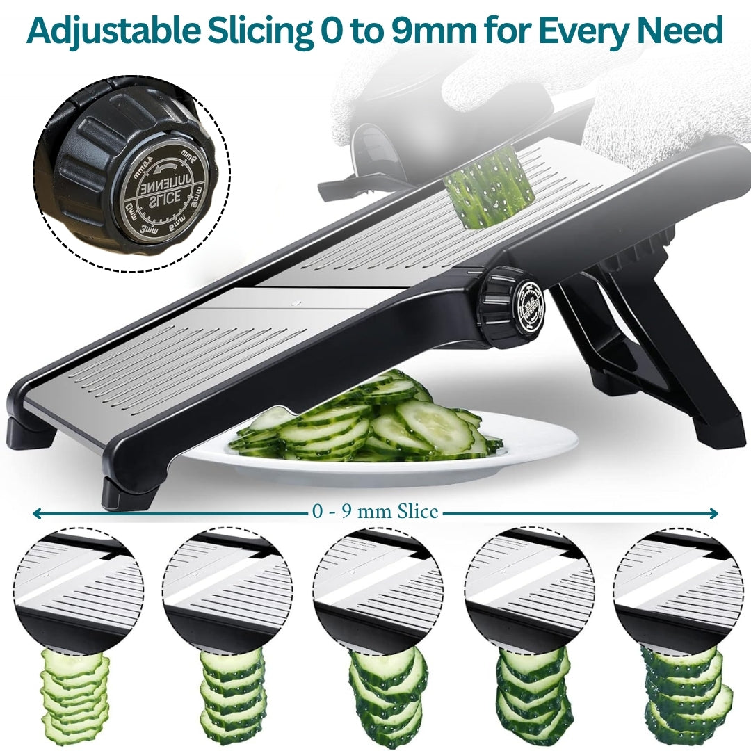 HEARTHLY Mandoline Slicer for Kitchen | Stainless Steel Onion Slicer, Adjustable Veggie Chopper & Cabbage Shredder – Anti-Slip Base & Fingers Guard & Gloves Included