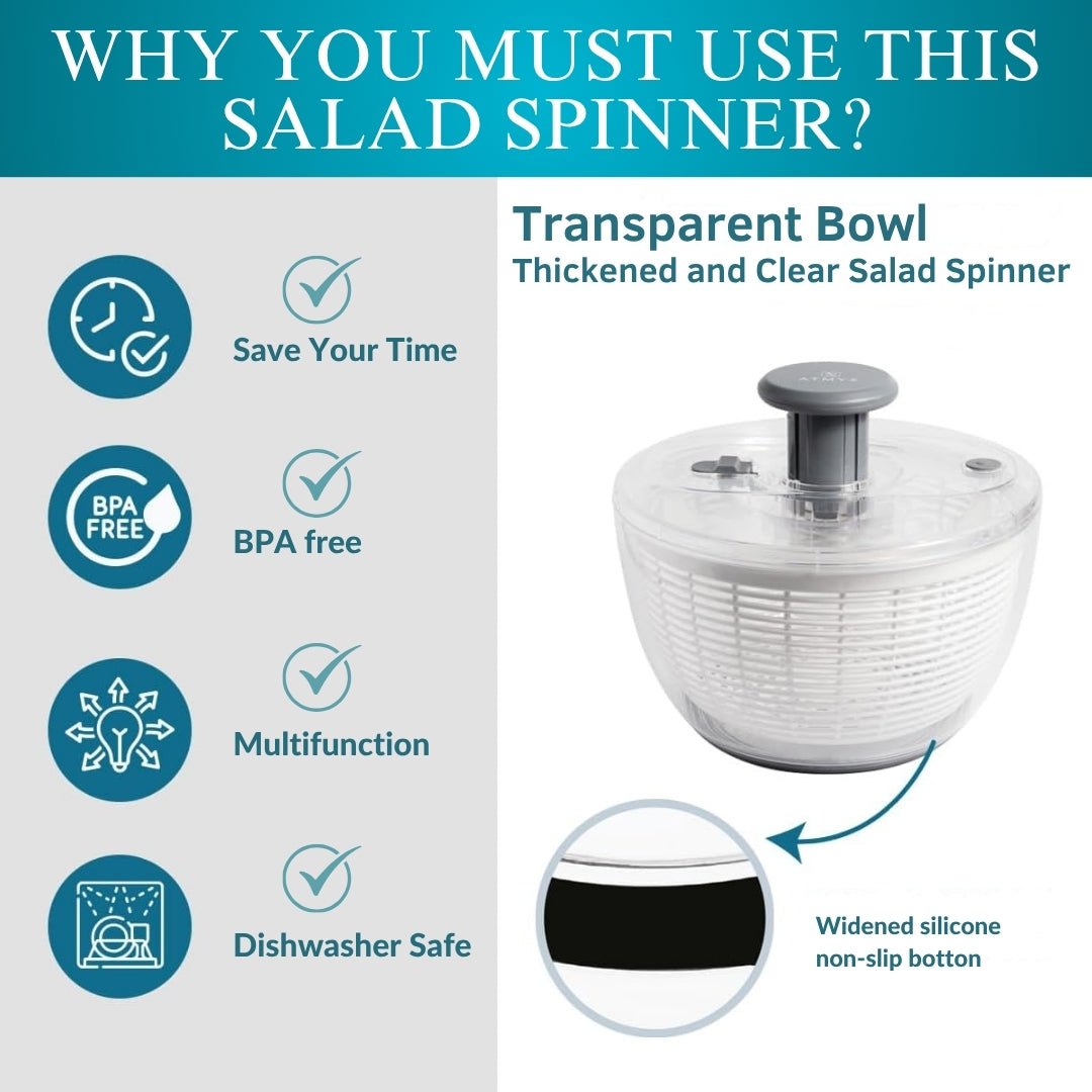 Salad Spinner BPA-Free Lettuce Spinner with Bowl | Manual Lettuce Dryer & Washer | Vegetable & Fruit Cleaner Spinner Bowl with Strainer