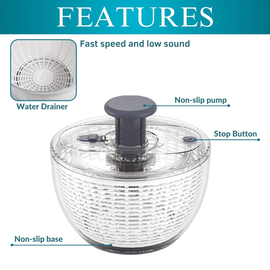 Salad Spinner BPA-Free Lettuce Spinner with Bowl | Manual Lettuce Dryer & Washer | Vegetable & Fruit Cleaner Spinner Bowl with Strainer
