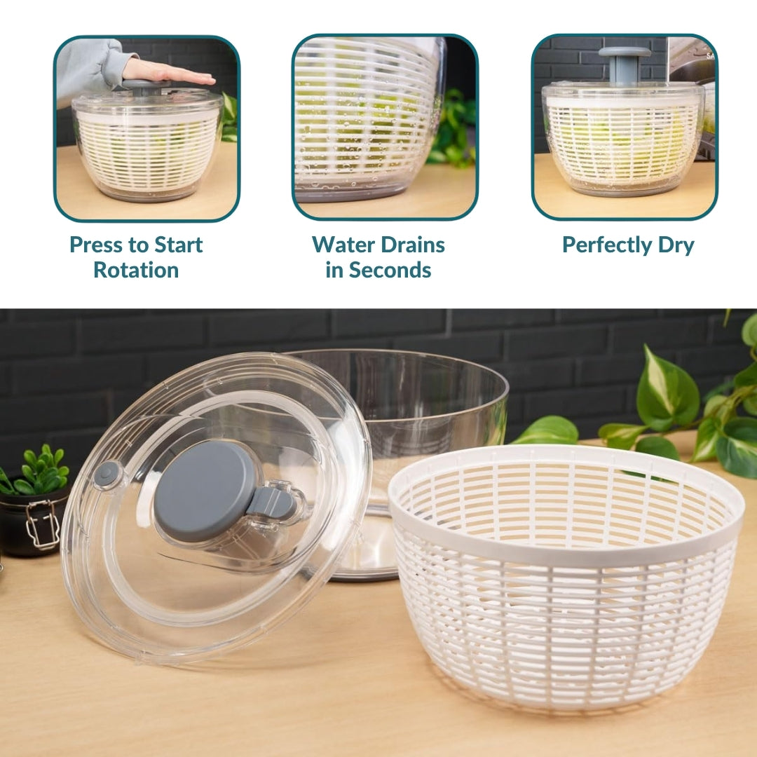 Salad Spinner BPA-Free Lettuce Spinner with Bowl | Manual Lettuce Dryer & Washer | Vegetable & Fruit Cleaner Spinner Bowl with Strainer