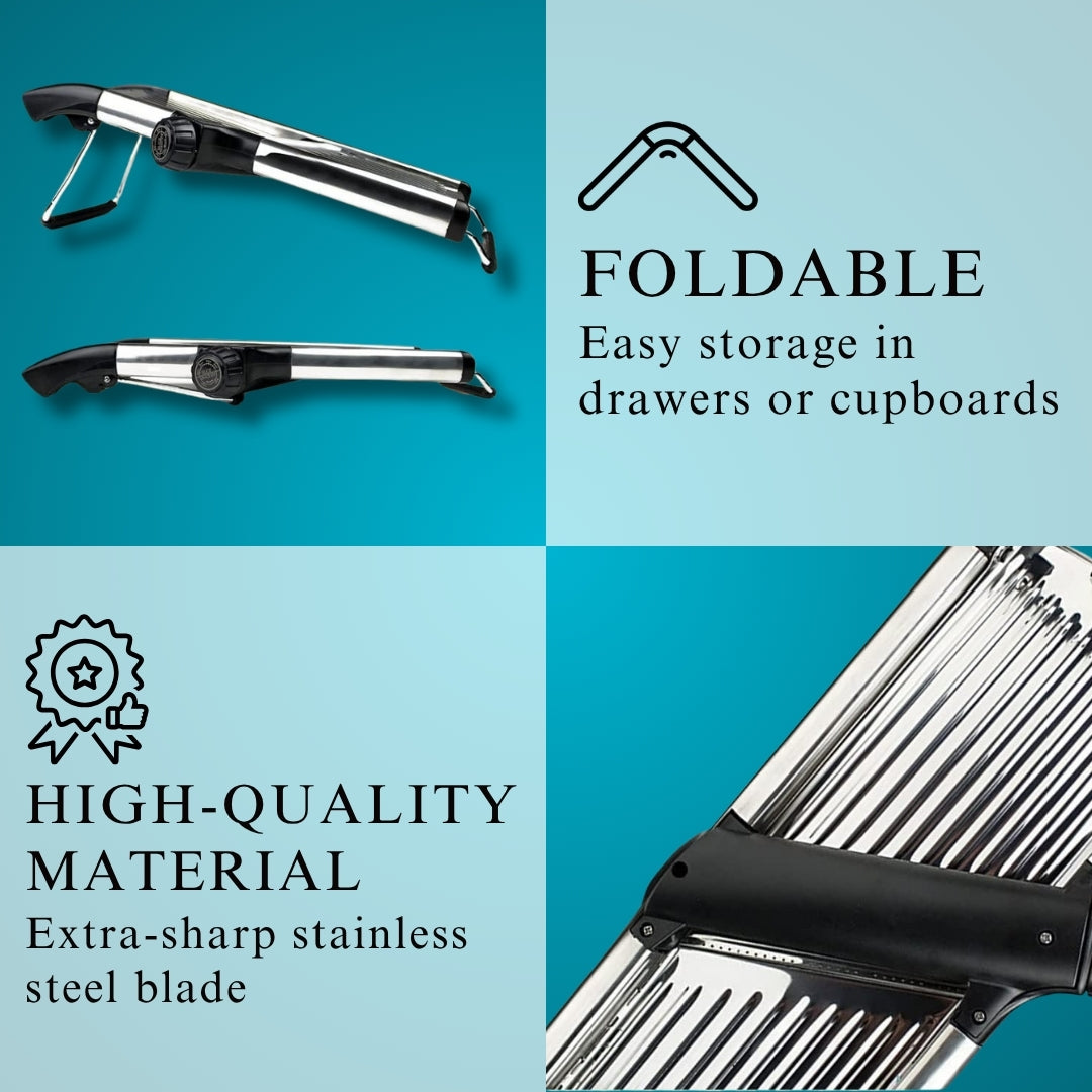 Mandoline Slicer | Stainless Steel Onion Slicer, Rotatable Dial to Adjust Thickness & Cabbage Shredder – Anti-Slip Base with Fingers Guard & Gloves