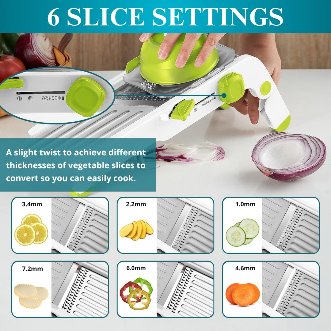 Mandoline Slicer | Stainless Steel Onion Slicer, Rotatable Dial to Adjust Thickness & Cabbage Shredder – Anti-Slip Base Gives Easy Grip