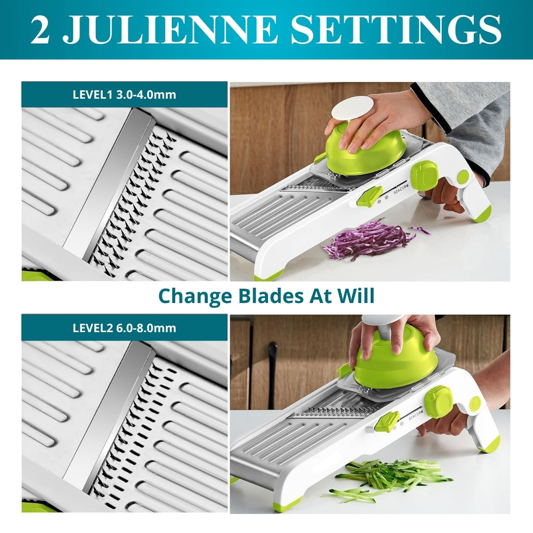 Mandoline Slicer | Stainless Steel Onion Slicer, Rotatable Dial to Adjust Thickness & Cabbage Shredder – Anti-Slip Base Gives Easy Grip