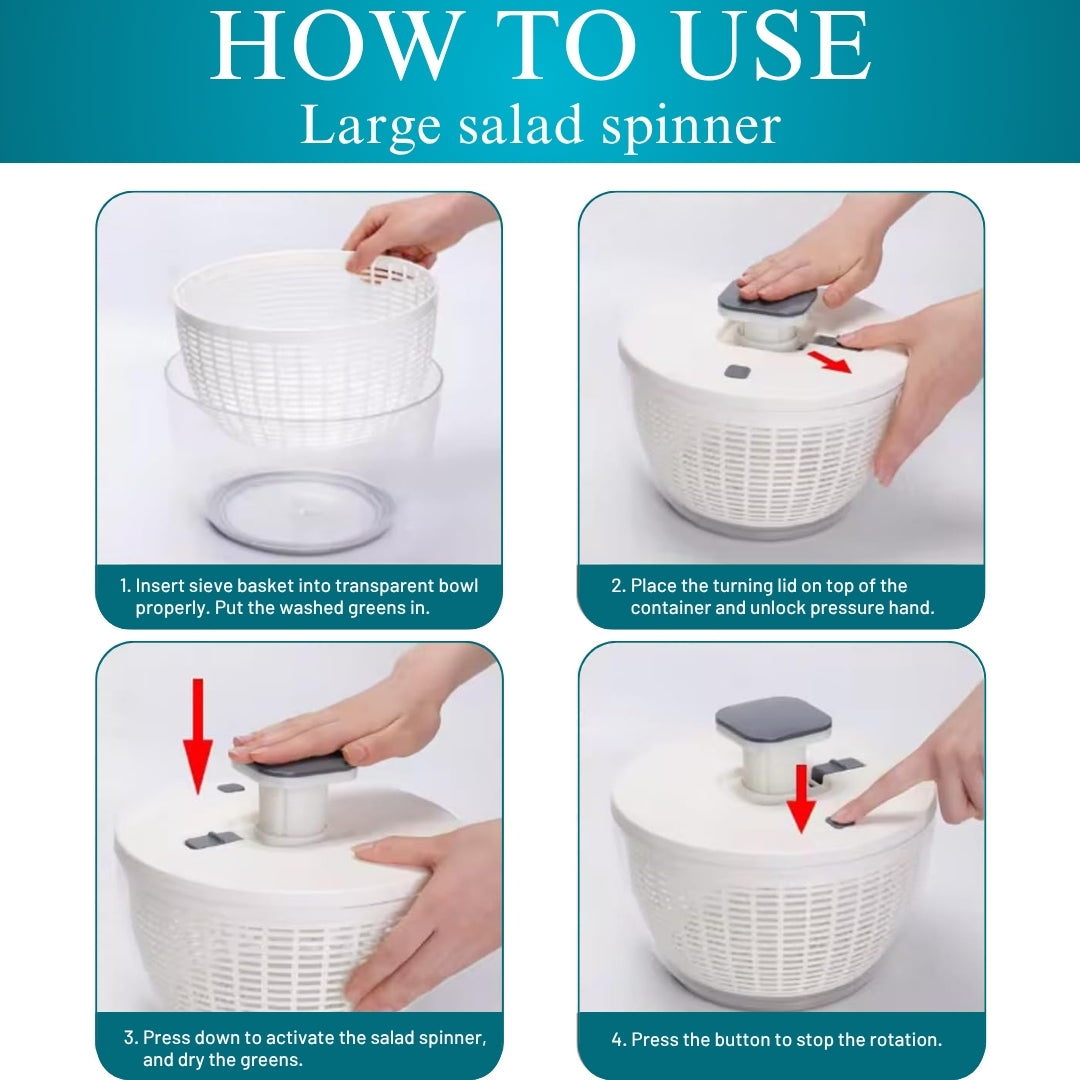 Salad Spinner BPA-Free Lettuce Spinner with Bowl | Manual Lettuce Dryer & Washer | Vegetable & Fruit Cleaner Spinner Bowl with Strainer