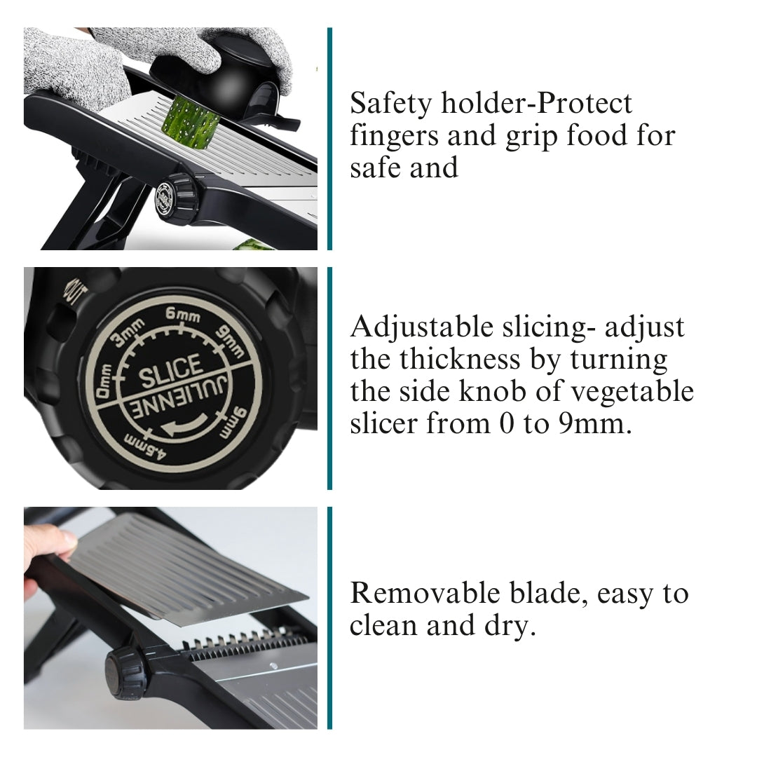 HEARTHLY Mandoline Slicer for Kitchen | Stainless Steel Onion Slicer, Adjustable Veggie Chopper & Cabbage Shredder – Anti-Slip Base & Fingers Guard & Gloves Included