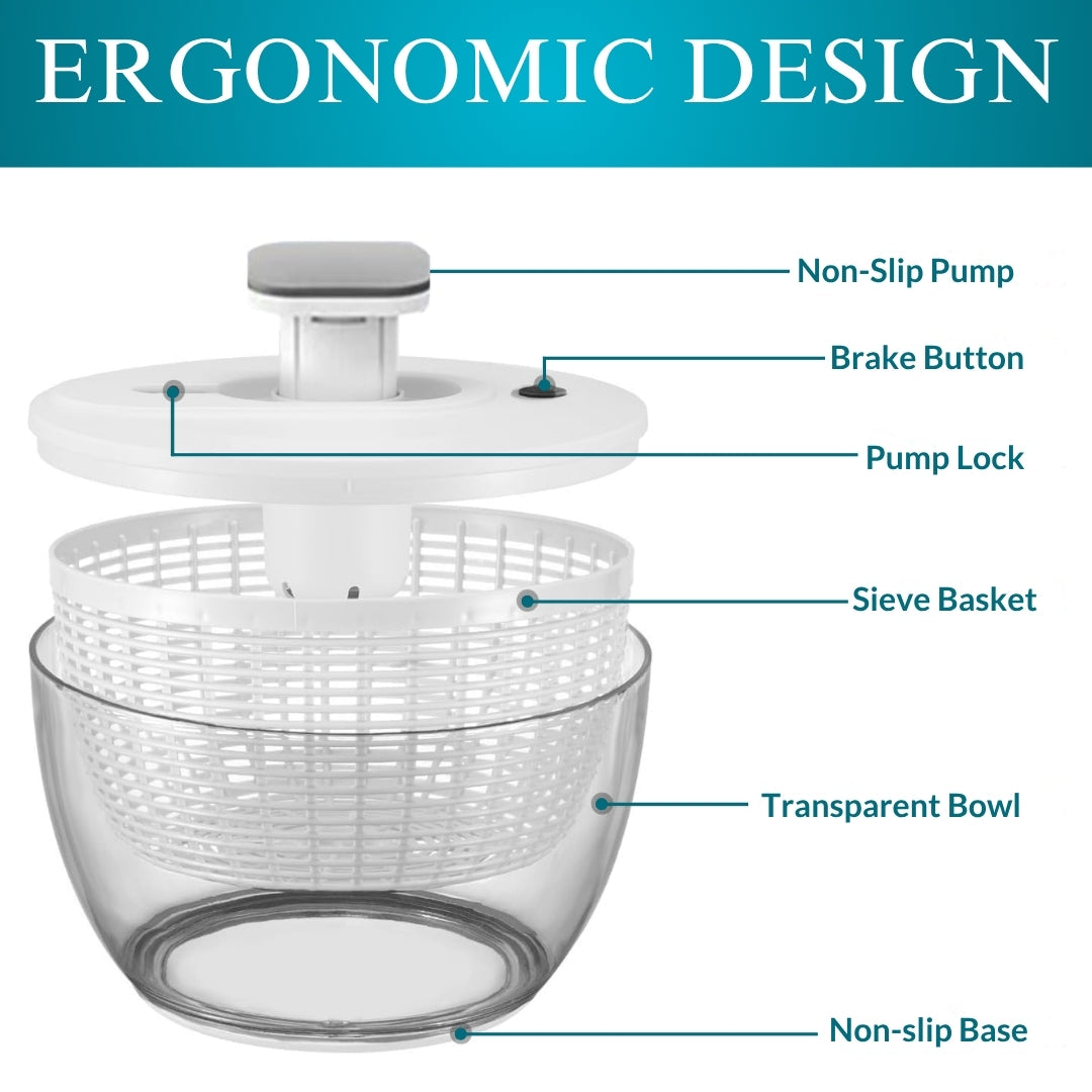 Salad Spinner BPA-Free Lettuce Spinner with Bowl | Manual Lettuce Dryer & Washer | Vegetable & Fruit Cleaner Spinner Bowl with Strainer
