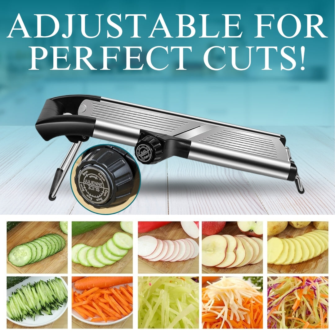 Mandoline Slicer | Stainless Steel Onion Slicer, Rotatable Dial to Adjust Thickness & Cabbage Shredder – Anti-Slip Base with Fingers Guard & Gloves