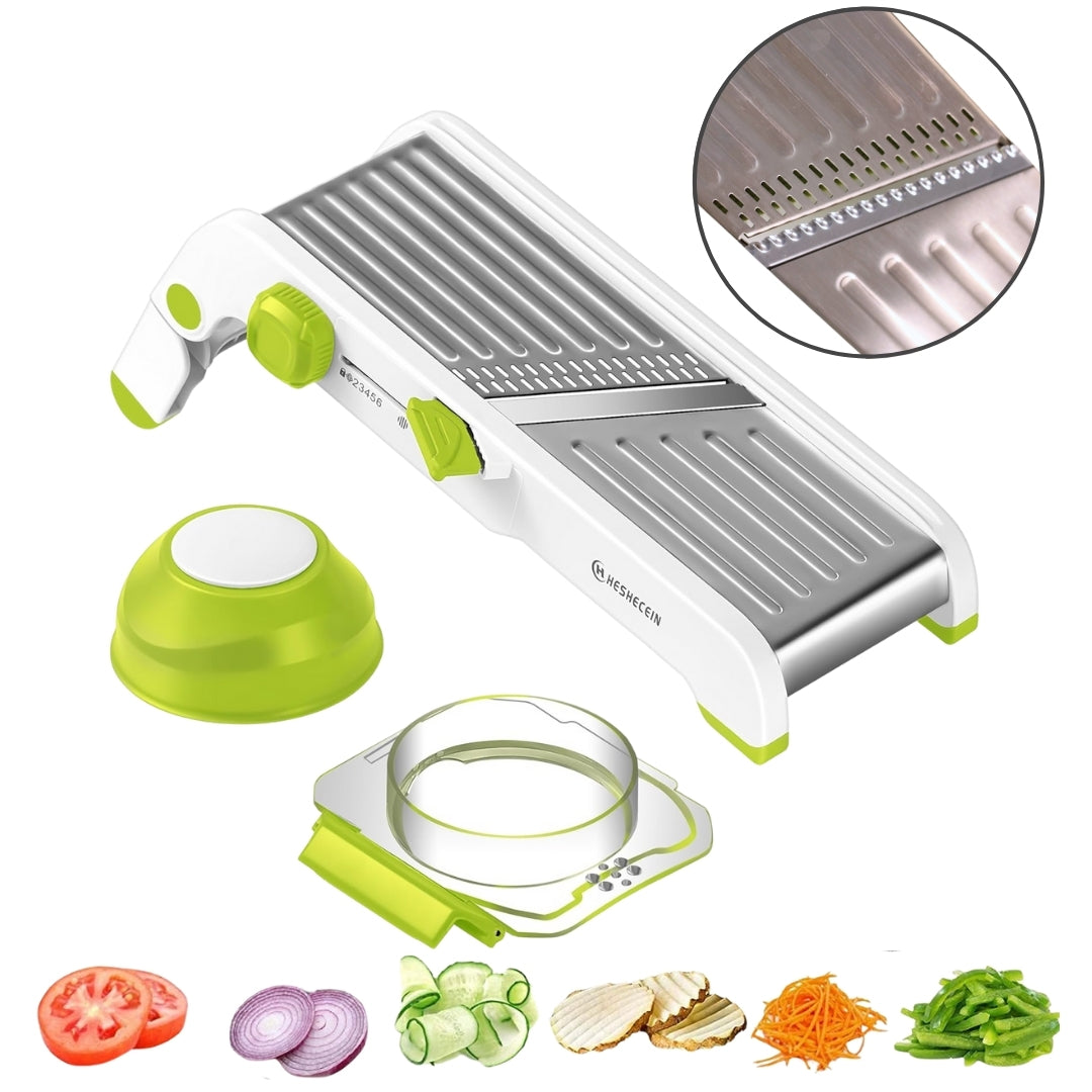 Mandoline Slicer | Stainless Steel Onion Slicer, Rotatable Dial to Adjust Thickness & Cabbage Shredder – Anti-Slip Base Gives Easy Grip