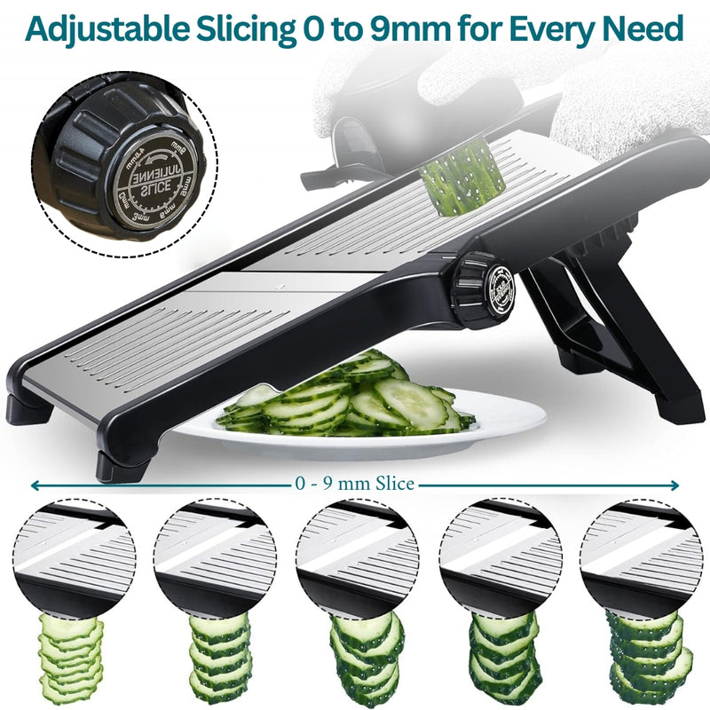 HEARTHLY Mandoline Slicer for Kitchen | Stainless Steel Onion Slicer, Adjustable Veggie Chopper & Cabbage Shredder – Anti-Slip Base & Fingers Guard & Gloves Included