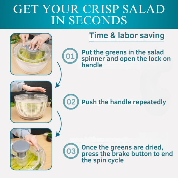 Salad Spinner BPA-Free Lettuce Spinner with Bowl | Manual Lettuce Dryer & Washer | Vegetable & Fruit Cleaner Spinner Bowl with Strainer