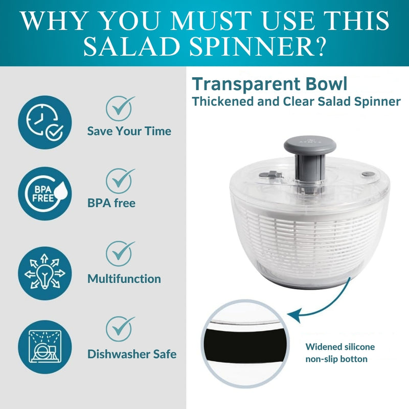 Salad Spinner BPA-Free Lettuce Spinner with Bowl | Manual Lettuce Dryer & Washer | Vegetable & Fruit Cleaner Spinner Bowl with Strainer