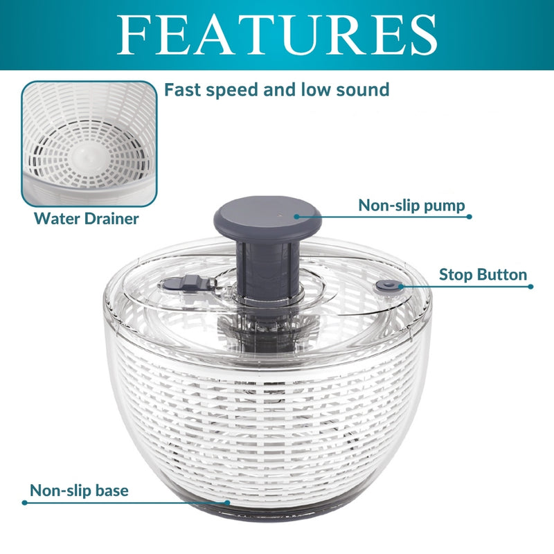 Salad Spinner BPA-Free Lettuce Spinner with Bowl | Manual Lettuce Dryer & Washer | Vegetable & Fruit Cleaner Spinner Bowl with Strainer