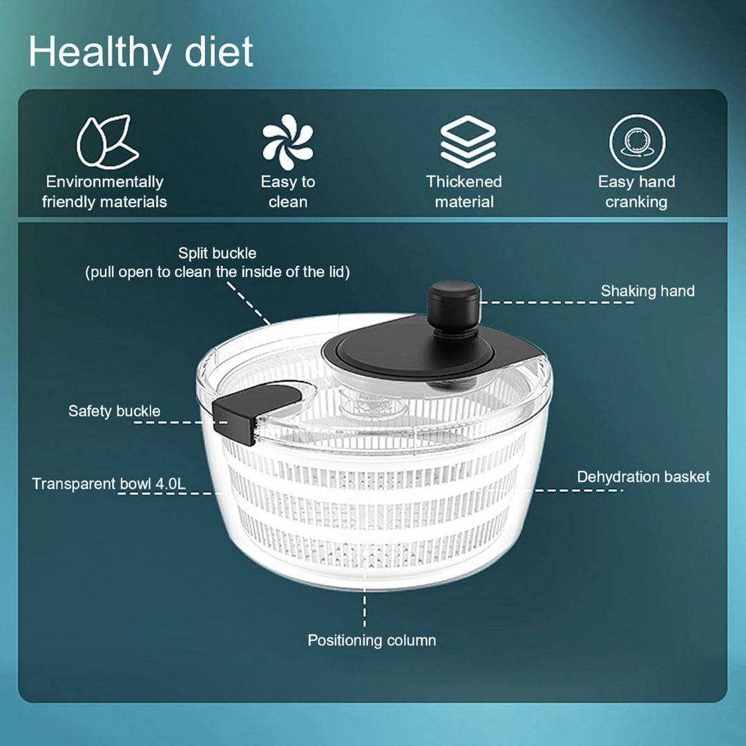 Salad Spinner BPA-Free Lettuce Spinner with Bowl | Manual Lettuce Dryer & Washer | Vegetable & Fruit Cleaner Spinner Bowl with Strainer