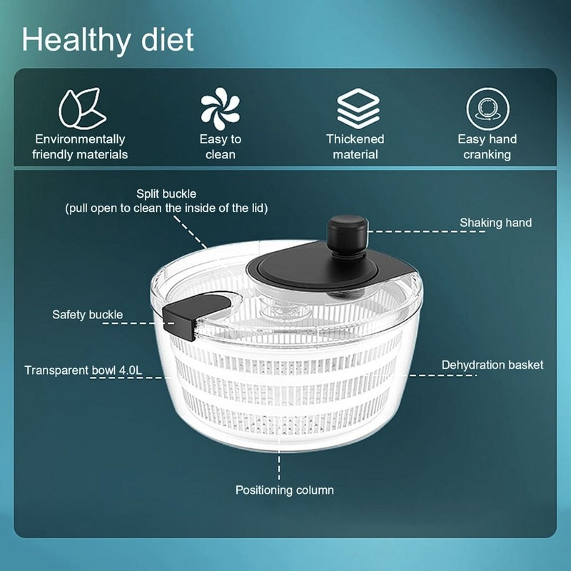 Salad Spinner BPA-Free Lettuce Spinner with Bowl | Manual Lettuce Dryer & Washer | Vegetable & Fruit Cleaner Spinner Bowl with Strainer