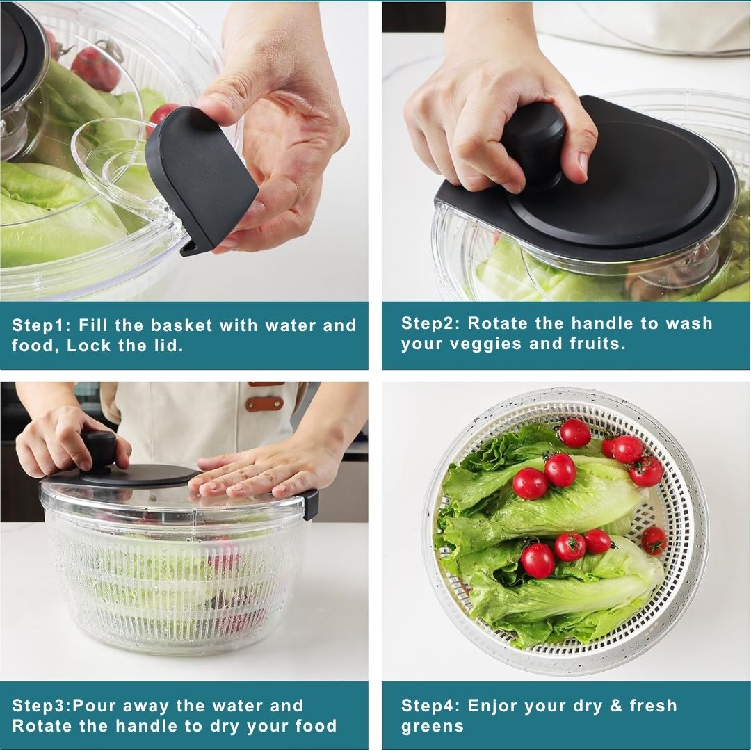 Salad Spinner BPA-Free Lettuce Spinner with Bowl | Manual Lettuce Dryer & Washer | Vegetable & Fruit Cleaner Spinner Bowl with Strainer