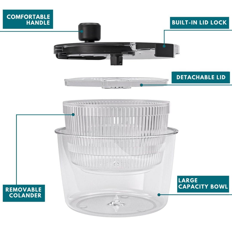 Salad Spinner BPA-Free Lettuce Spinner with Bowl | Manual Lettuce Dryer & Washer | Vegetable & Fruit Cleaner Spinner Bowl with Strainer
