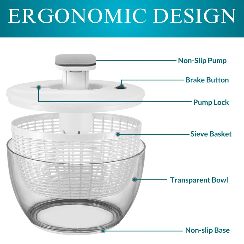 Salad Spinner BPA-Free Lettuce Spinner with Bowl | Manual Lettuce Dryer & Washer | Vegetable & Fruit Cleaner Spinner Bowl with Strainer