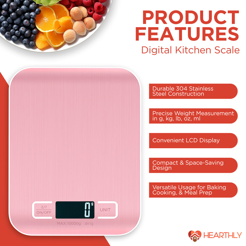 Digital Kitchen Scale with LCD Display up to 22 lbs | 304 Stainless Steel Food Scale