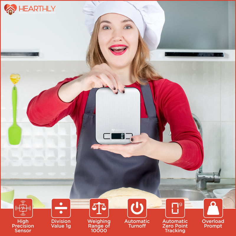 Digital Kitchen Scale with LCD Display up to 22 lbs | 304 Stainless Steel Food Scale