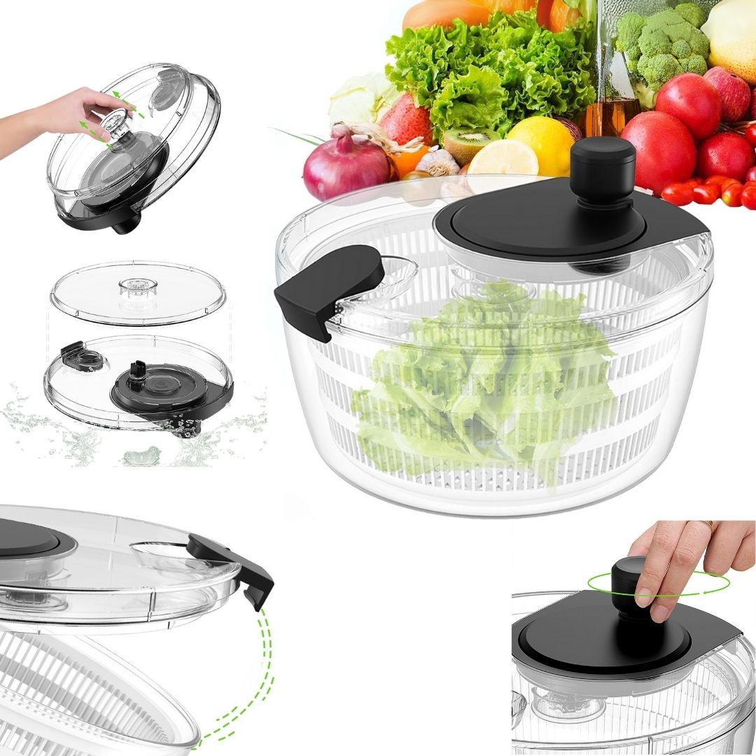 Salad Spinner BPA-Free Lettuce Spinner with Bowl | Manual Lettuce Dryer & Washer | Vegetable & Fruit Cleaner Spinner Bowl with Strainer