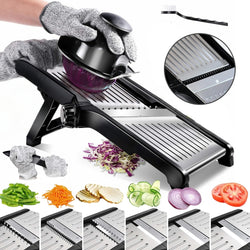 HEARTHLY Mandoline Slicer for Kitchen | Stainless Steel Onion Slicer, Adjustable Veggie Chopper & Cabbage Shredder – Anti-Slip Base & Fingers Guard & Gloves Included