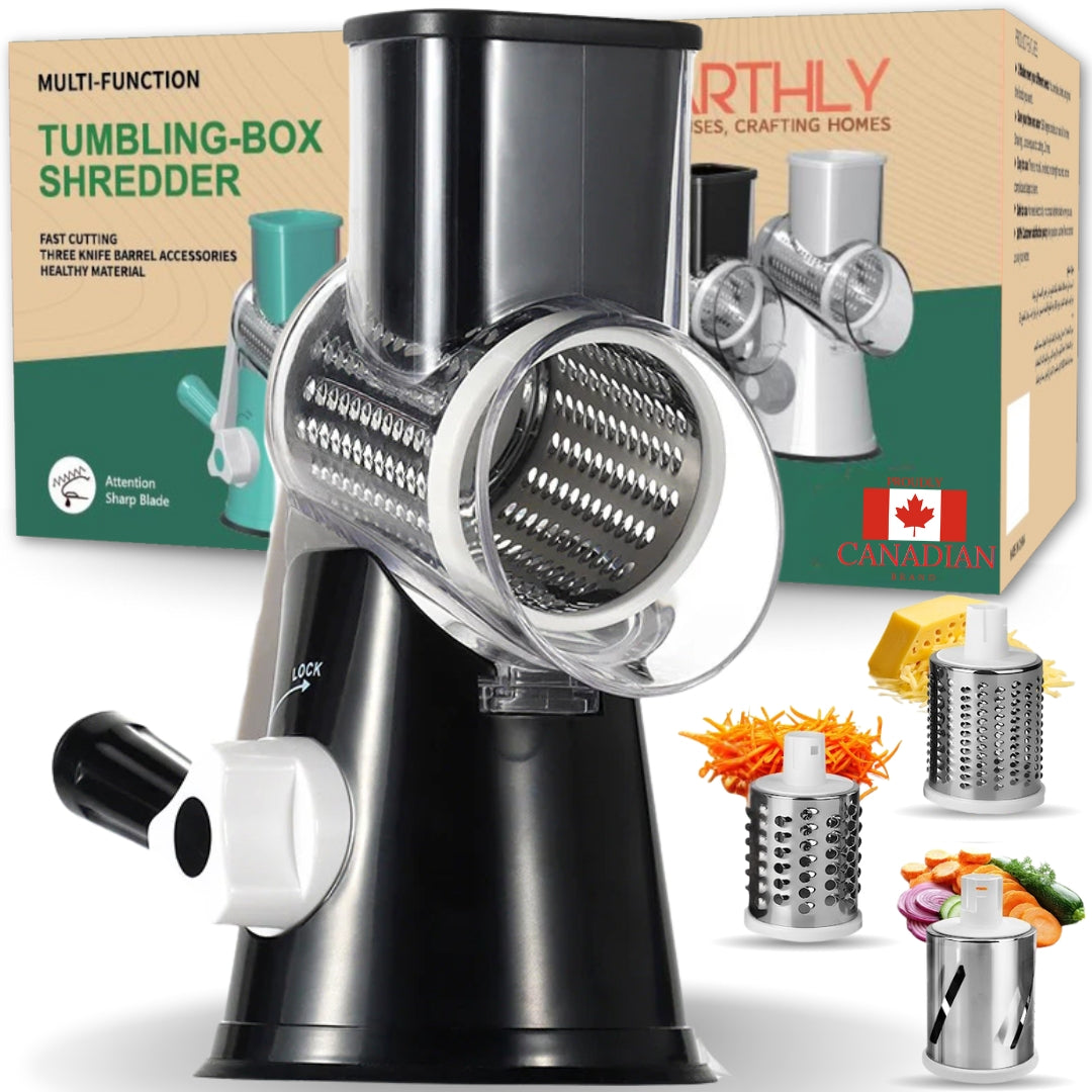 Rotary Cheese Grater & Vegetable Slicer – 3 Interchangeable Stainless Steel Blades | Easy-to-Clean Grater for Cheese, Fruits, Vegetables & Nuts
